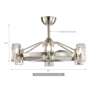 34" Bucholz Modern DC Motor Brushed Nickel Downrod Mount Reversible Ceiling Fan with LED Lighting and Remote Control