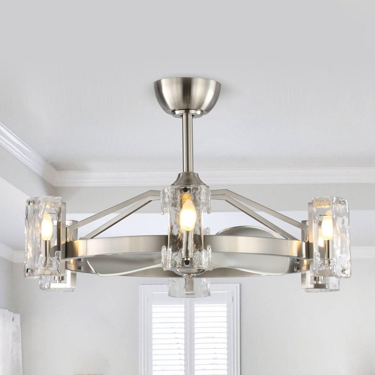 34" Bucholz Modern DC Motor Brushed Nickel Downrod Mount Reversible Ceiling Fan with LED Lighting and Remote Control