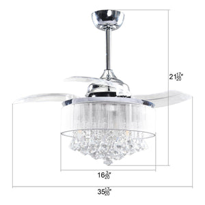 36" Bangaiore Modern Downrod Mount Crystal Ceiling Fan with Lighting and Remote Control