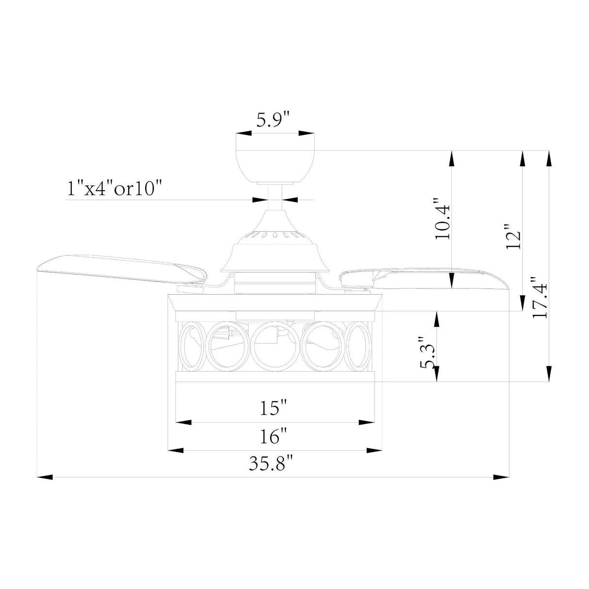 36" Mirelle Farmhouse Downrod Mount Ceiling Fan with Lighting and Wall Control