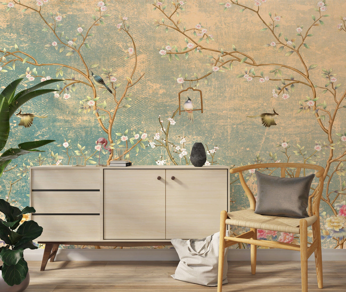 Vintage Florals on grunge Wallpaper Peel and Stick