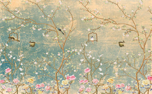 Vintage Florals on grunge Wallpaper Peel and Stick