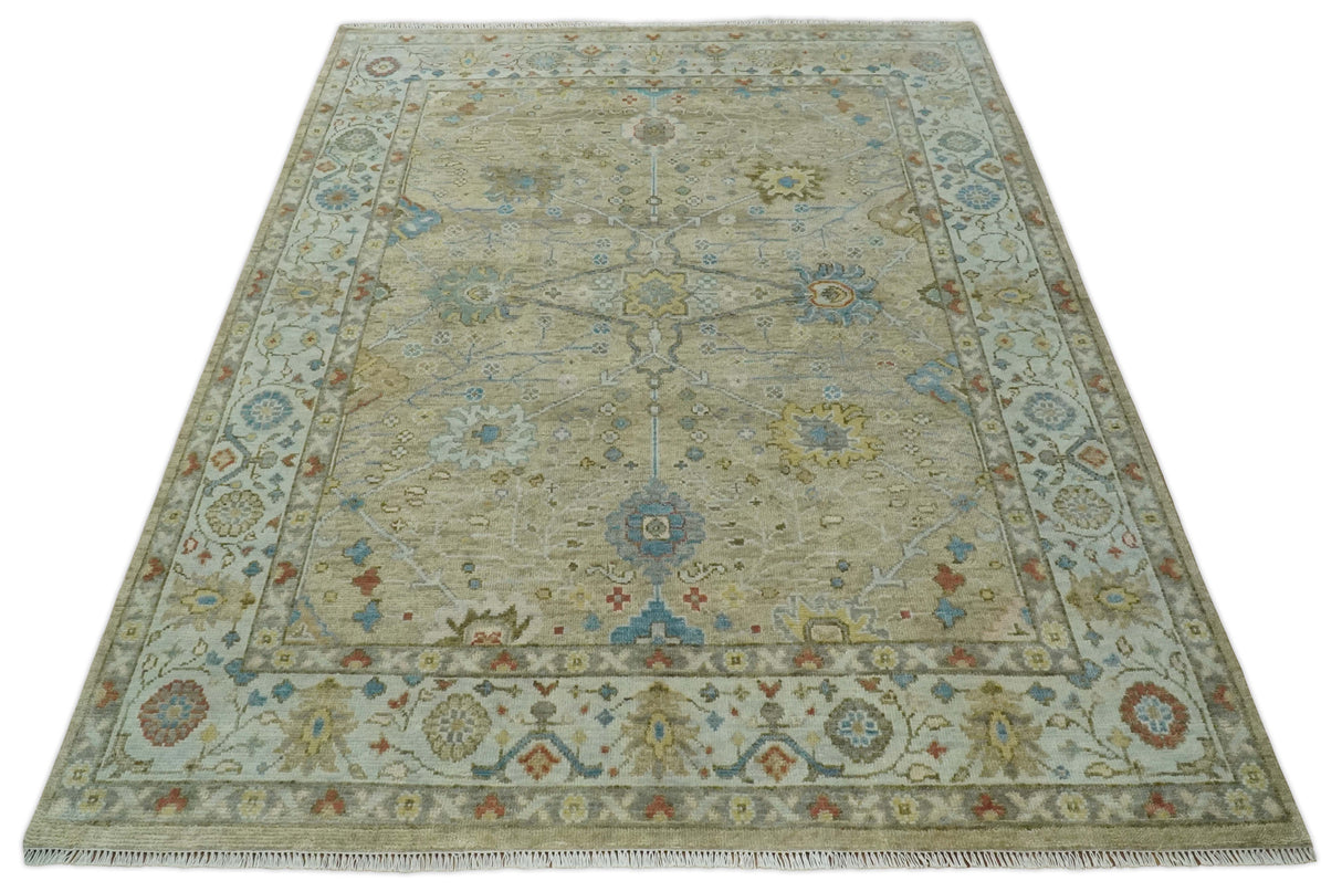 Hand Knotted Beige, Ivory and Gray Traditional Oushak Custom Made Wool Area Rug