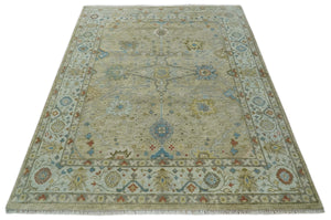 Hand Knotted Beige, Ivory and Gray Traditional Oushak Custom Made Wool Area Rug