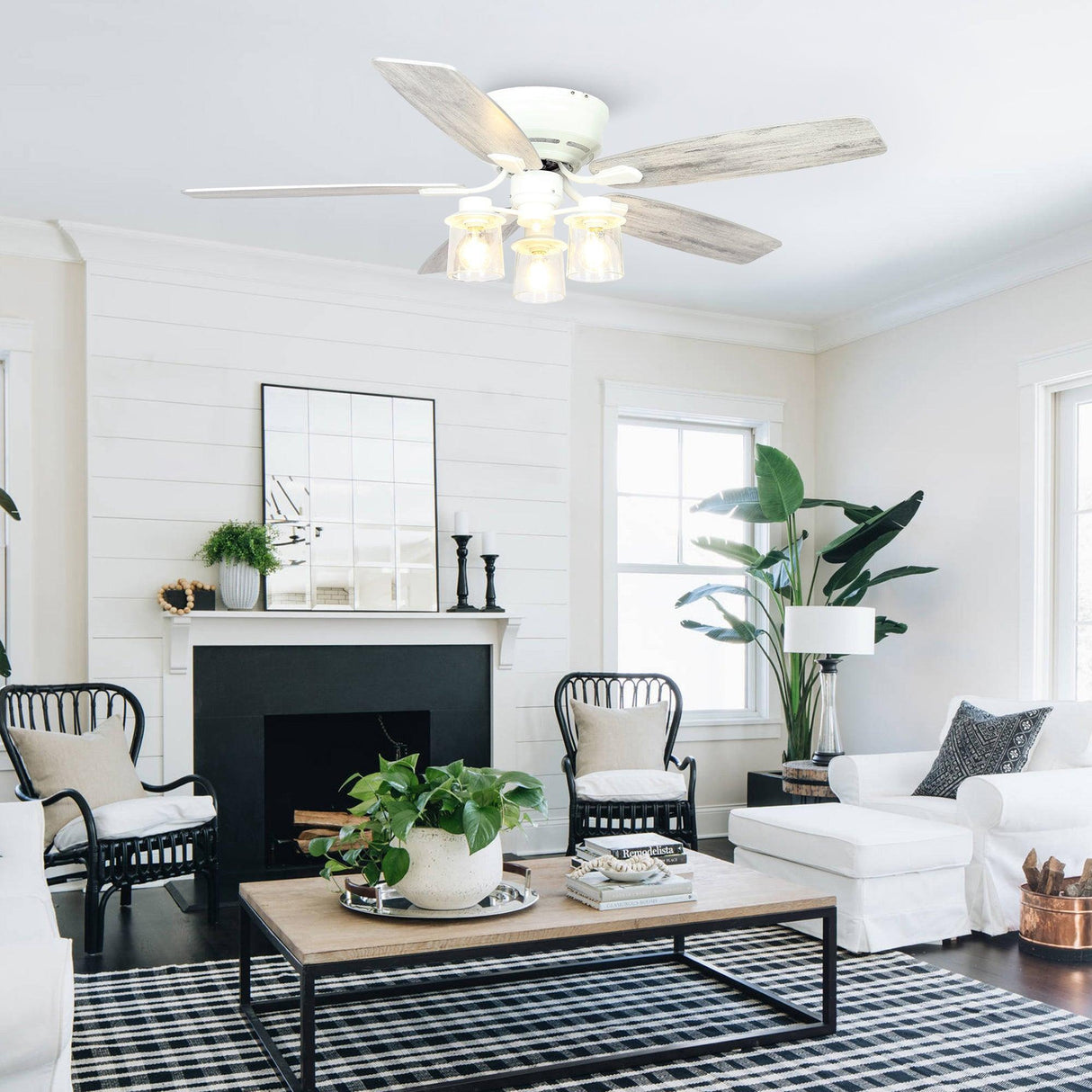 52" Traditional Flush Mount Reversible Ceiling Fan with Lighting and Remote Control