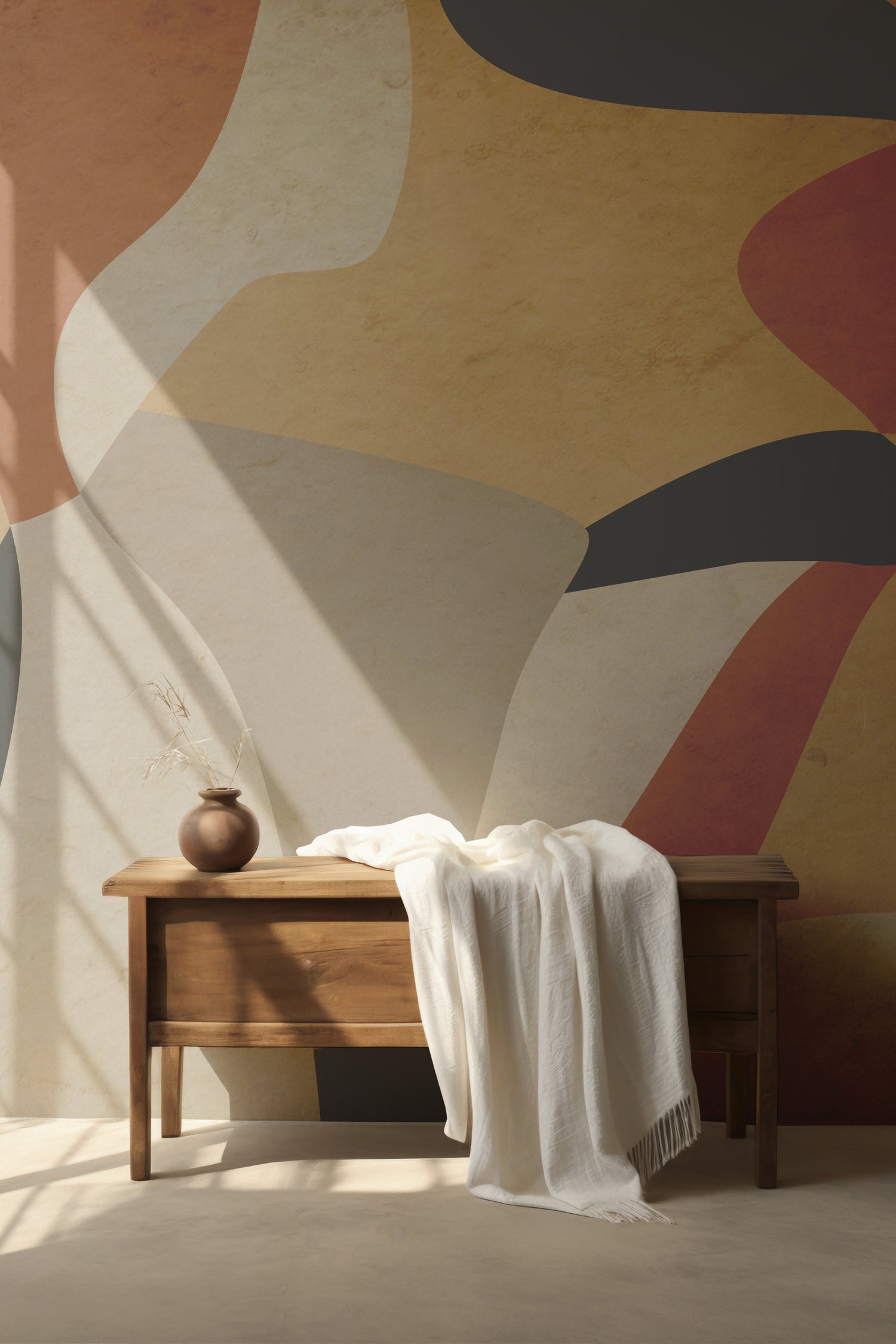 Modern Abstract Wallpaper - Organic Earth Tones with Flowing Shapes Wall Mural