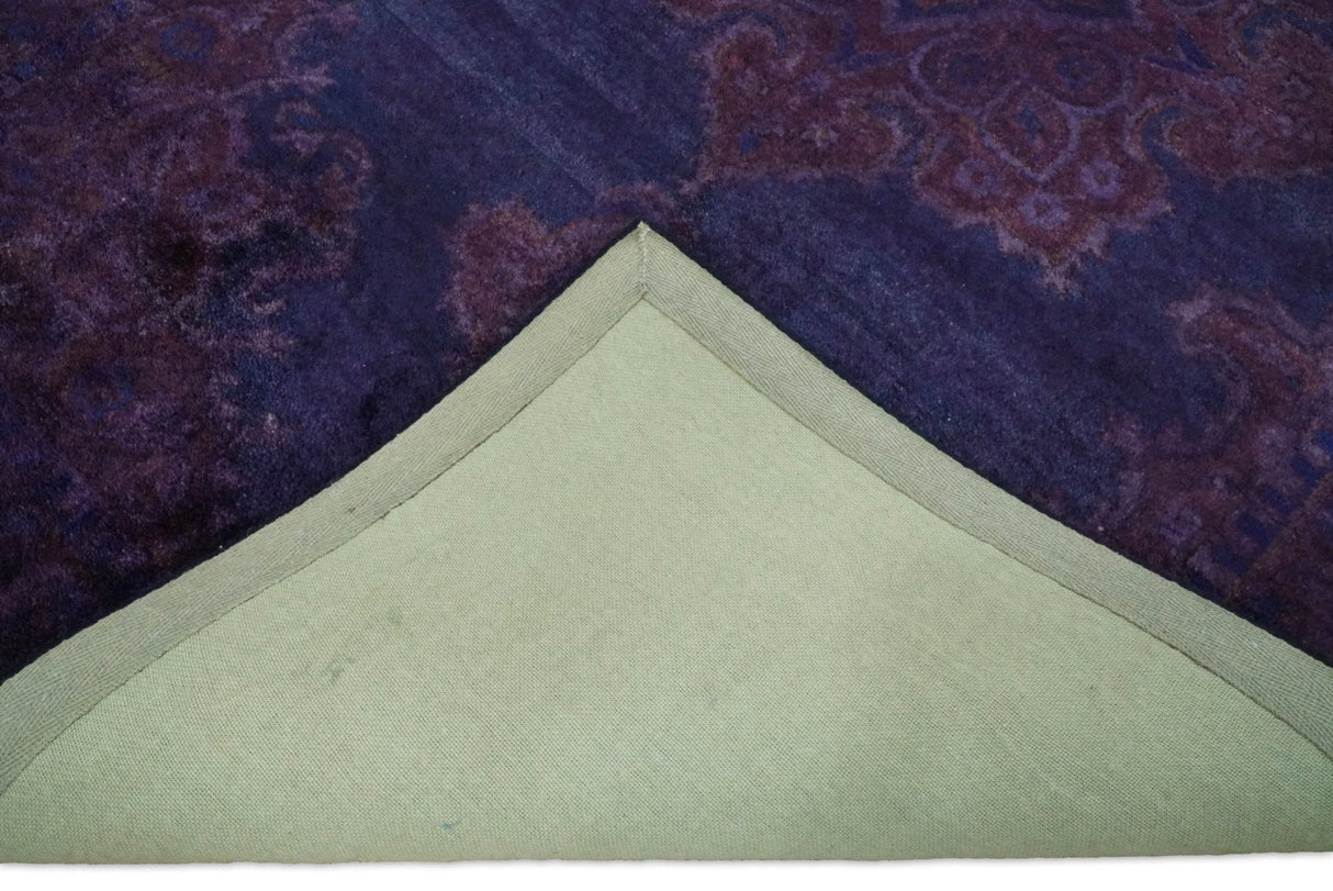 Custom Made Purple Traditional Floral Design Hand Tufted Overdyed Wool Area Rug