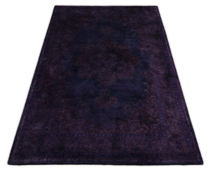 Custom Made Purple Traditional Floral Design Hand Tufted Overdyed Wool Area Rug