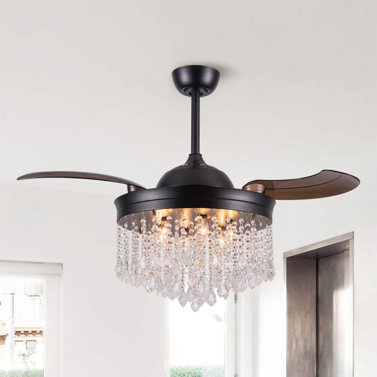 42" Mateo Modern Downrod Mount Crystal Ceiling Fan with Lighting and Remote Control