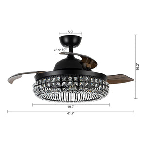 42" Modern Downrod Mount Crystal Ceiling Fan with Lighting and Remote Control