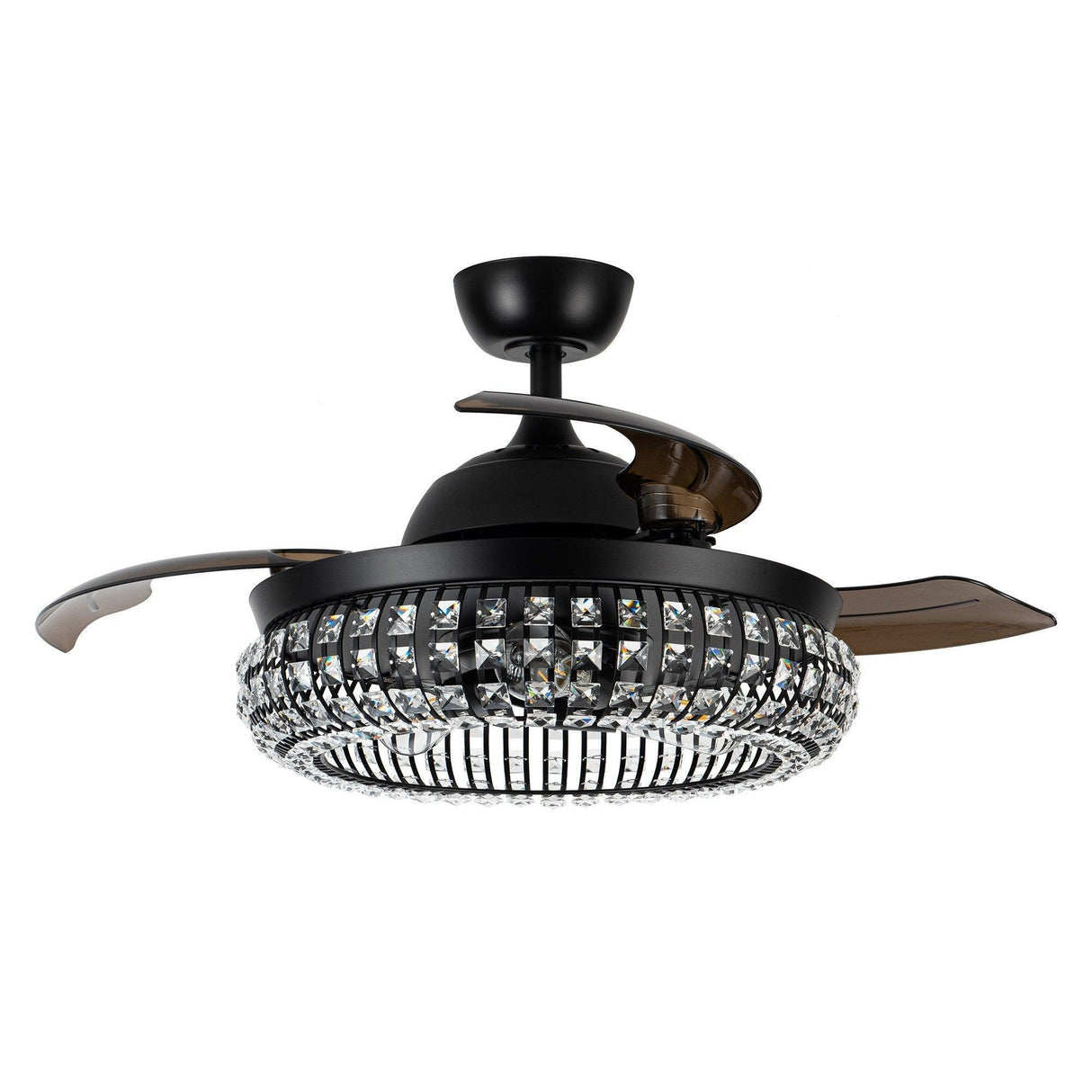 42" Modern Downrod Mount Crystal Ceiling Fan with Lighting and Remote Control