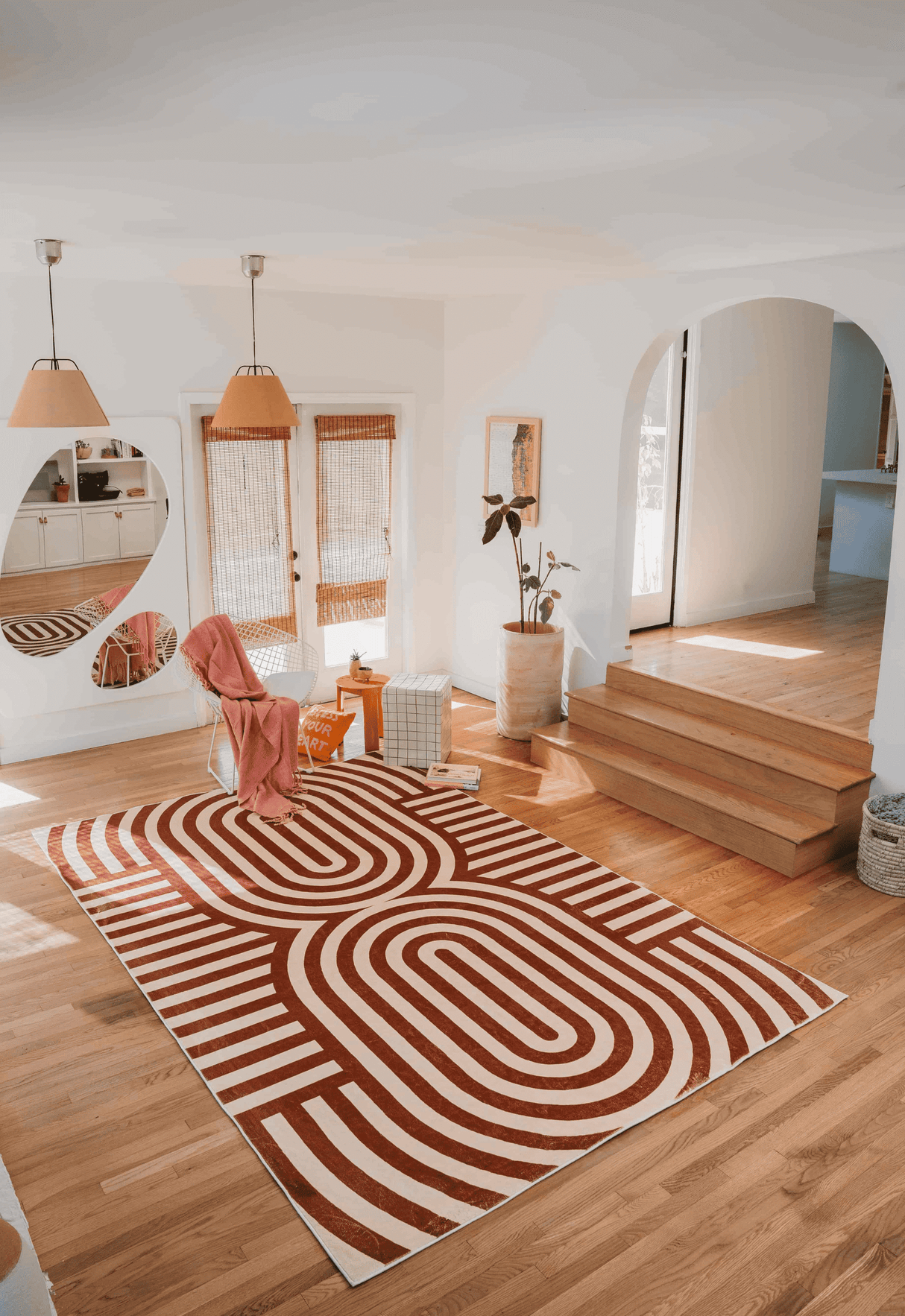 Curvy Brown Stripes Design Rug