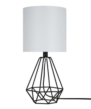 Catalina 18"H Metal Geometric Cage Matte Black Finish Table Lamp with White Linen Drum Shade