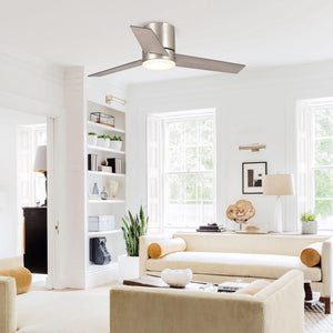 48" Satin Nickel Flush Mount Low Profile Ceiling Fan with LED Lighting