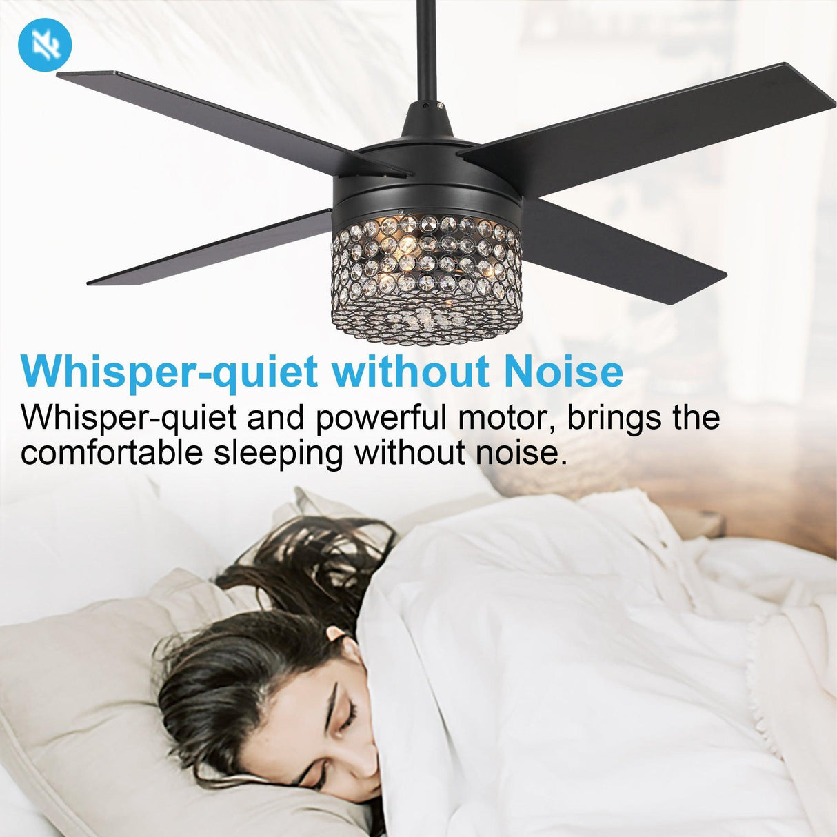 48" Pune Modern Downrod Mount Reversible Crystal Ceiling Fan with Lighting and Remote Control