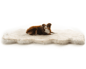 PupRug® Runner Faux Fur Memory Foam Dog Bed - Curve White with Brown Accents