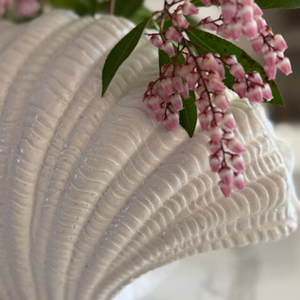 Coraline Terracotta Vase, Hand-painted in Linen White, 12.2"L x 8.2"H