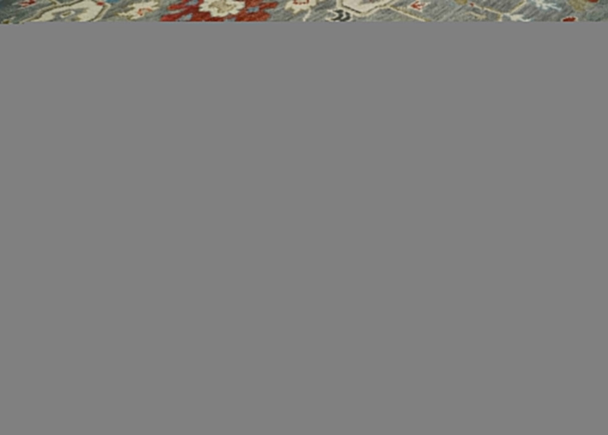 Hand Knotted Living Room Rug Charcoal, Red and Beige Traditional Vintage Style Custom Made Wool Area Rug