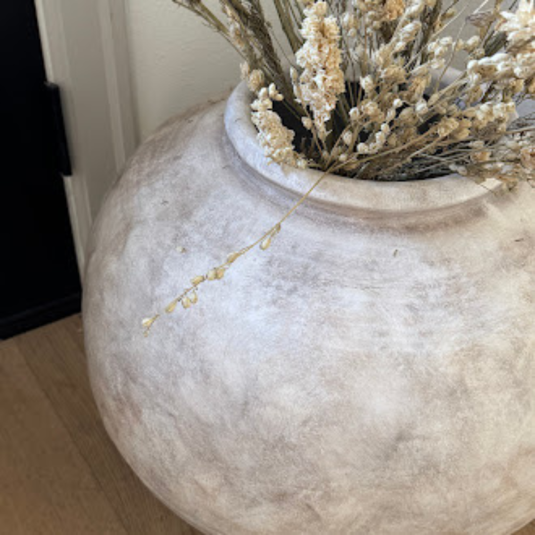 Greystone Fiber Clay Vessel in Aged White, 18.5"D x 14.4" H