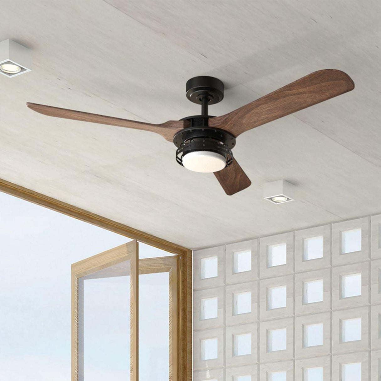 52" Aerofanture Industrial DC Motor Downrod Mount Reversible Ceiling Fan with Lighting and Remote Control