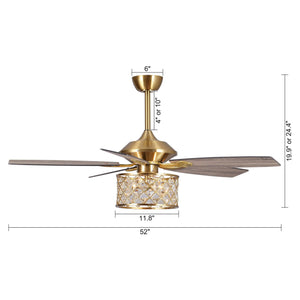 52" Cochin Modern Downrod Mount Reversible Crystal Ceiling Fan with Lighting and Remote Control