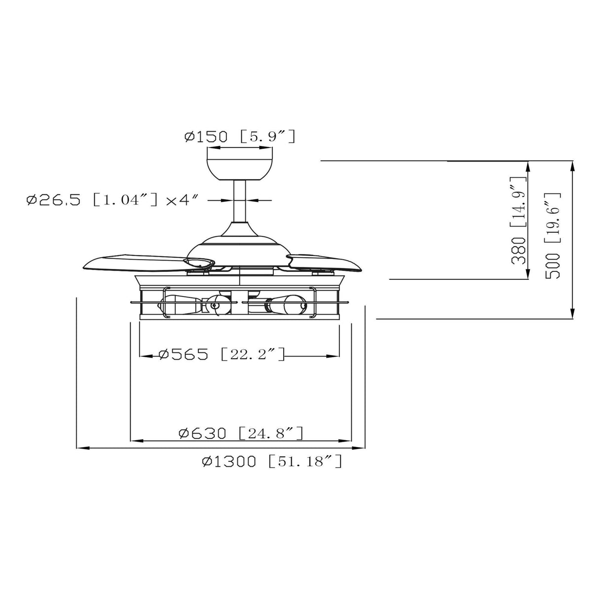 52" Jamshedpur Industrial Downrod Mount Ceiling Fan with Lighting and Remote Control