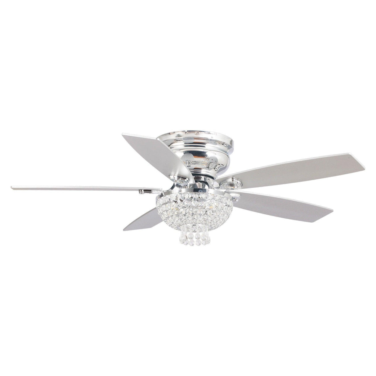 52" Modern Chrome Flush Mount Reversible Crystal Ceiling Fan With Lighting And Remote Control