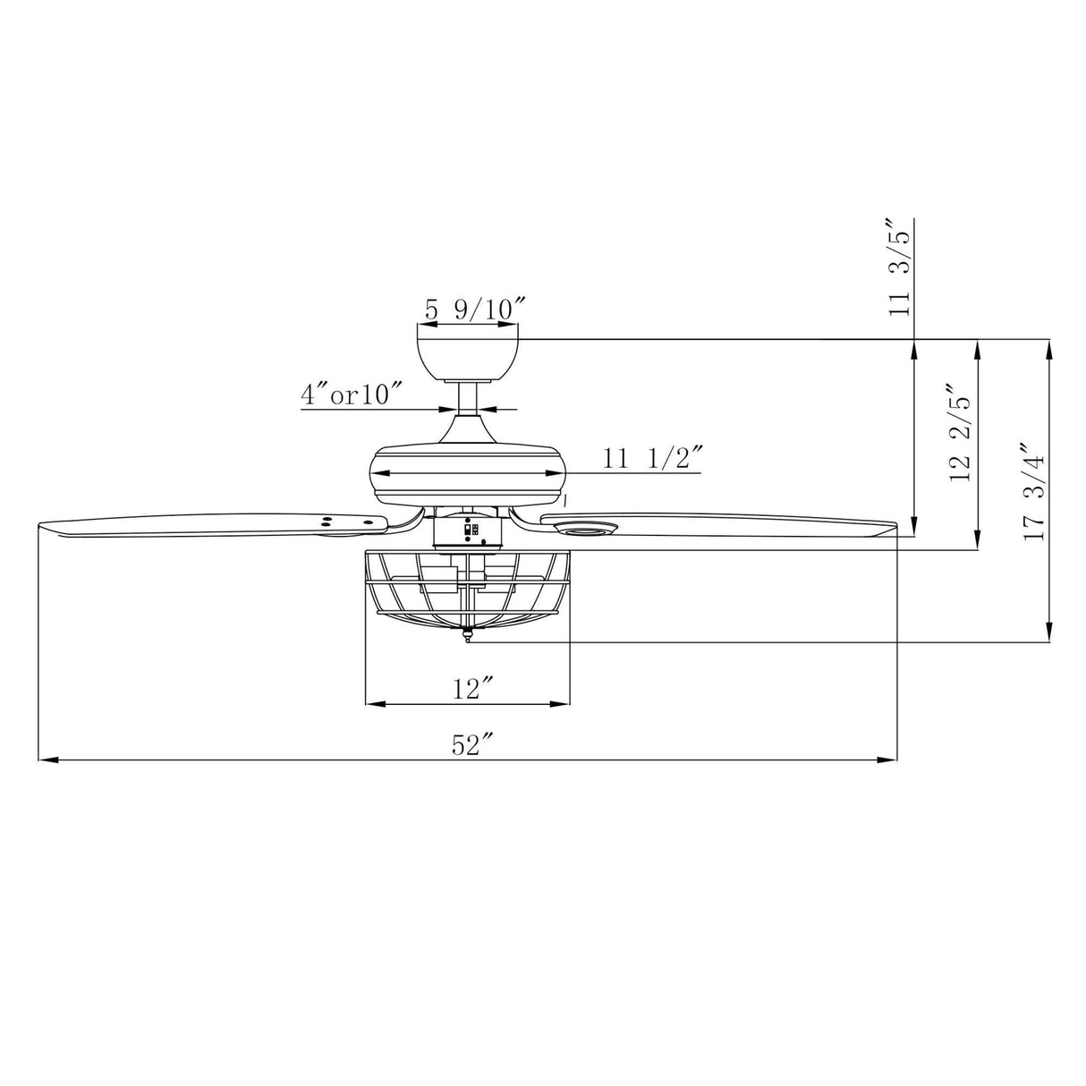 52" Kyla Industrial Brushed Nickel Reversible Caged Ceiling Fan with Lighting