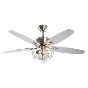 52" Kyla Industrial Caged Ceiling Fan With Light Remote Control Satin Nickel