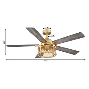 52" Lucknow Industrial Black Reversible Ceiling Fan with Lighting and Remote Control