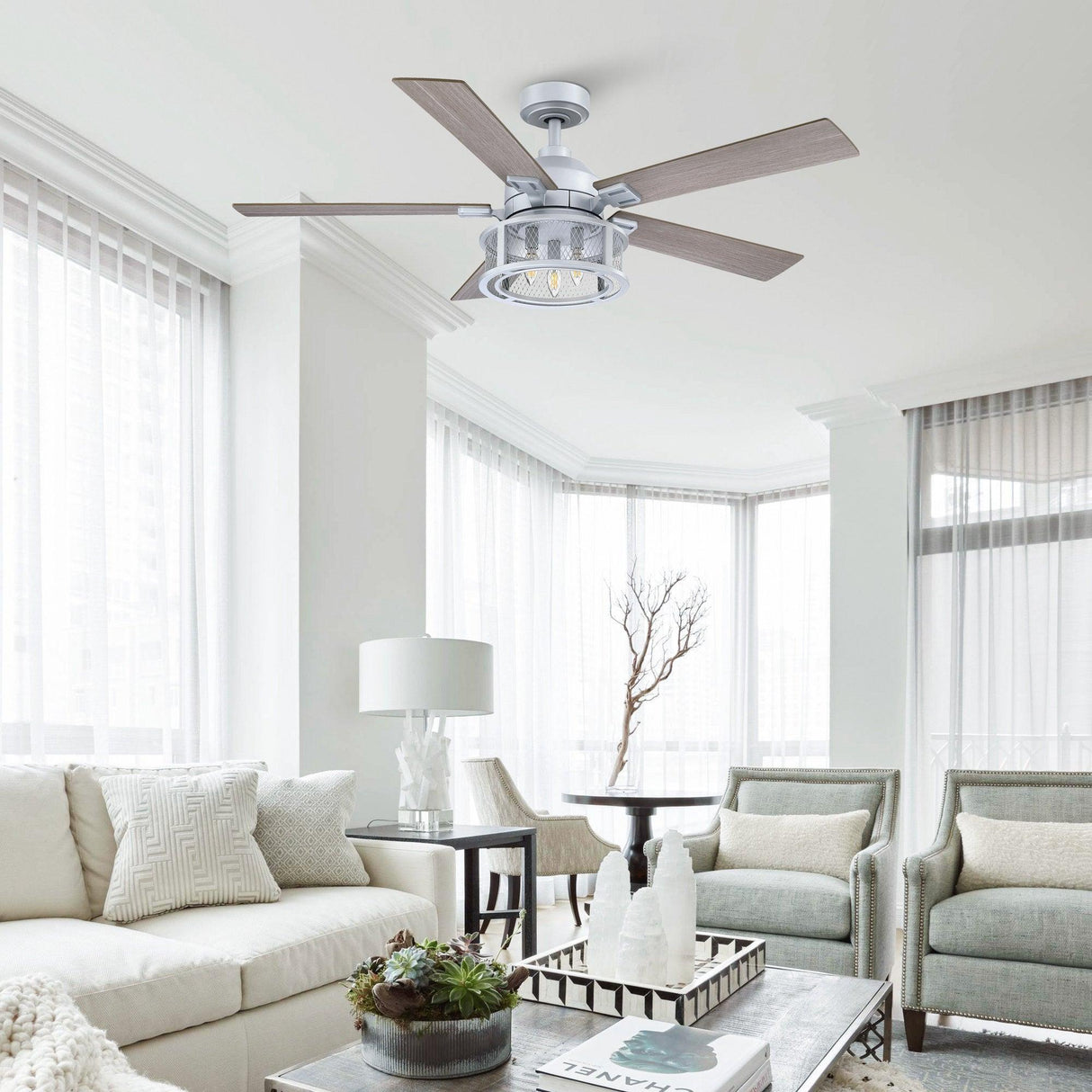 52" Lucknow Industrial Black Reversible Ceiling Fan with Lighting and Remote Control