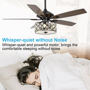 52" Tibuh Modern Downrod Mount Reversible Crystal Ceiling Fan with Lighting and Remote Control