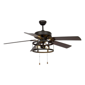 52" Urbana In Indoor Matte Black Industrial Ceiling Fan With Pull Chain And Light Kit