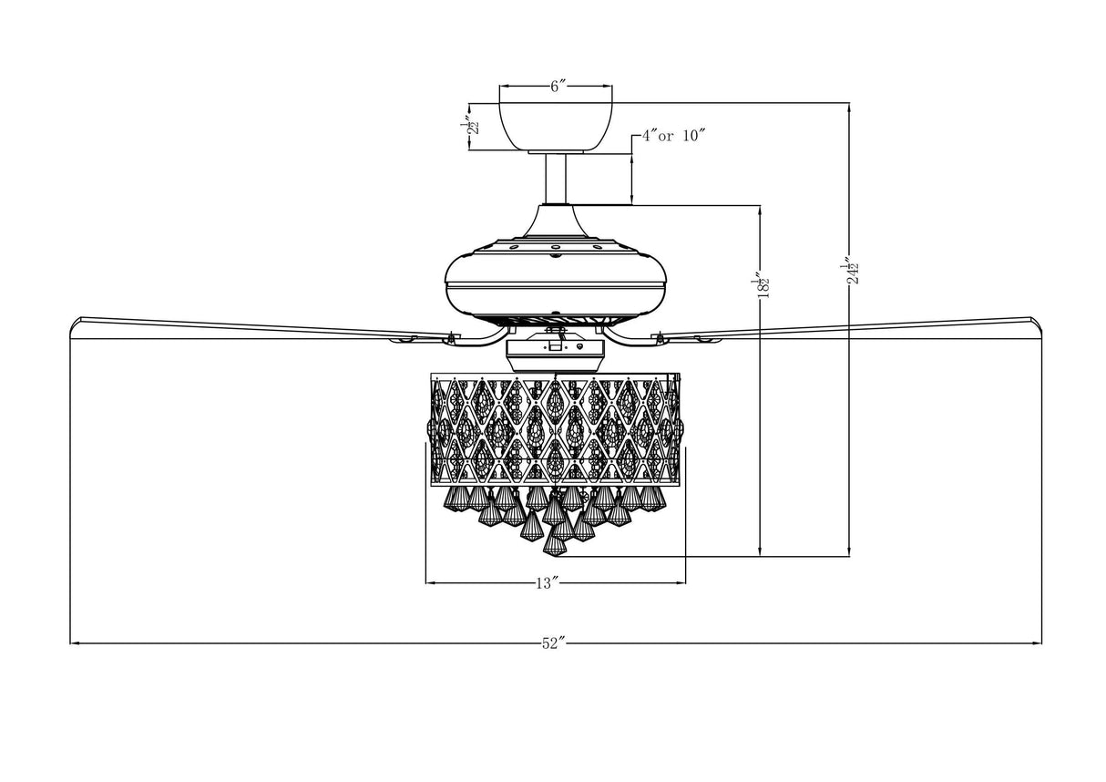 52" Wethington Modern Downrod Mount Reversible Crystal Ceiling Fan with Lighting and Remote Control