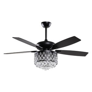 52” Wethington Modern Crystal Chandelier Ceiling Fan With Light And Remote Control Black