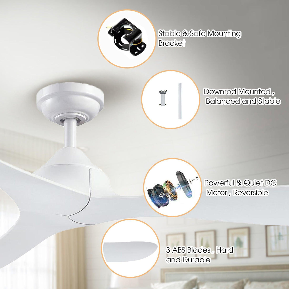 56" Modern DC Motor Downrod Mount Reversible Ceiling Fan with Remote Control