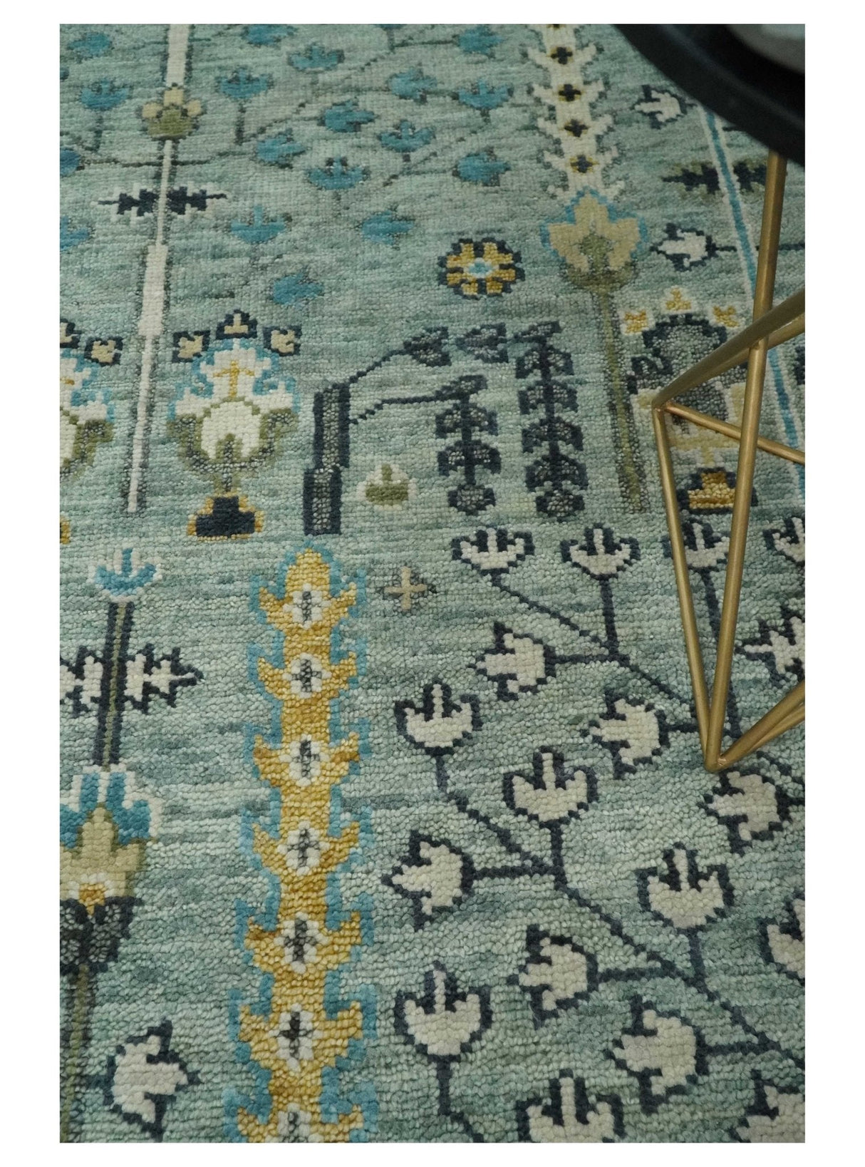 Hand Knotted Traditional Blue and Ivory Antique Oushak Custom Made Wool Area Rug