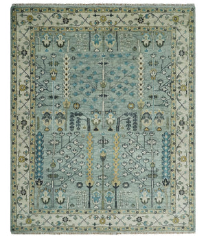 Hand Knotted Traditional Blue and Ivory Antique Oushak Custom Made Wool Area Rug