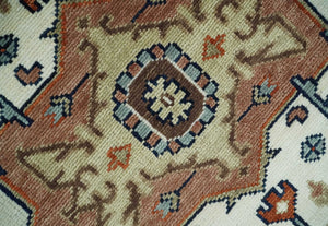 Hand Knotted Ivory, Blue and Rust Modern Traditional Heriz Serapi Multi Size Wool Area Rug