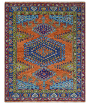 Hand Knotted Rust, Blue and Olive Traditional Multi Size Antique Wool Area Rug