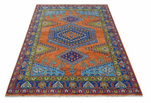 Hand Knotted Rust, Blue and Olive Traditional Multi Size Antique Wool Area Rug