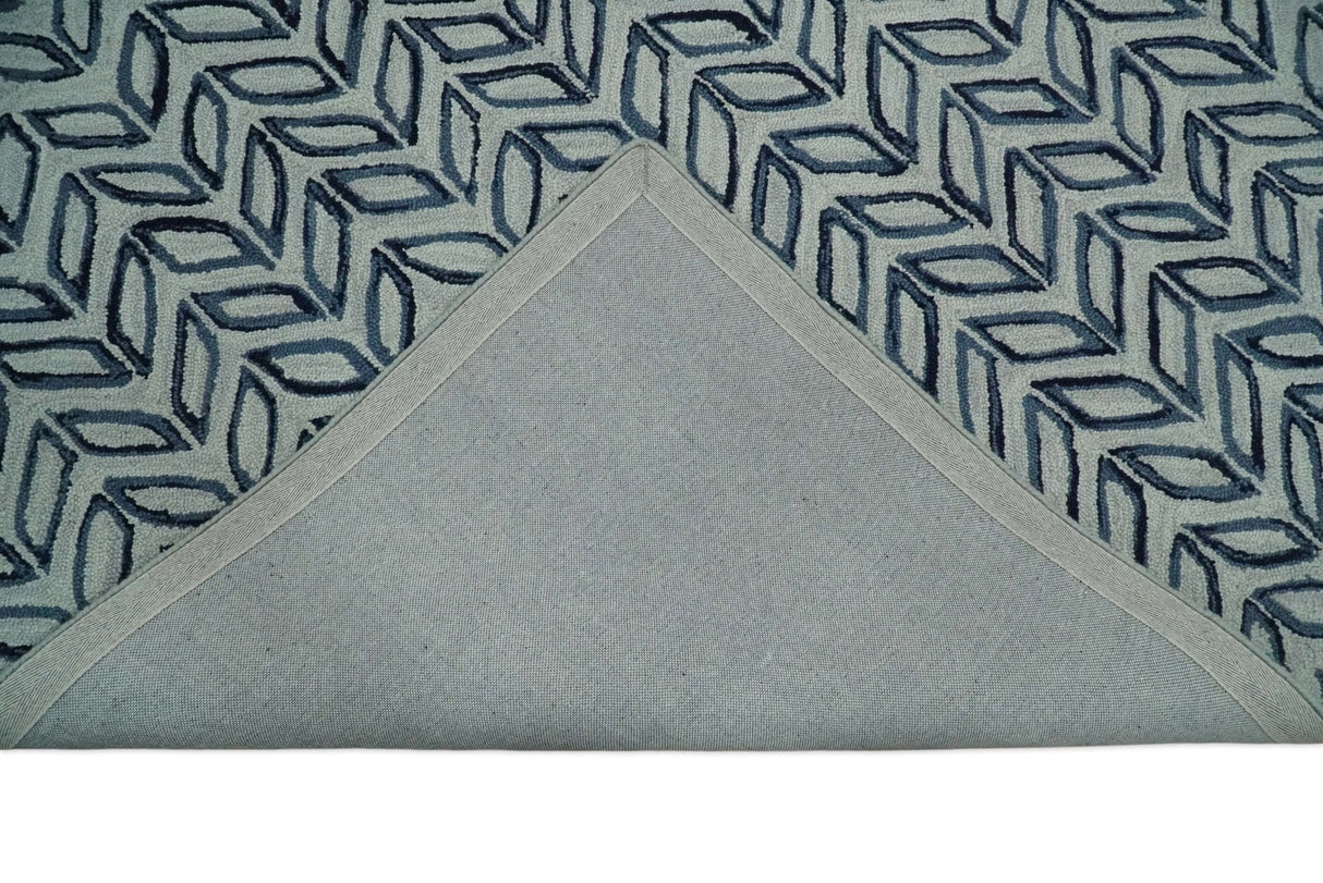 Contemporary Farmhouse Leaf's Hand Tufted Silver and Blue Loop Multi Size Wool Rug