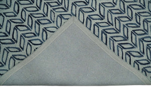 Contemporary Farmhouse Leaf's Hand Tufted Silver and Blue Loop Multi Size Wool Rug