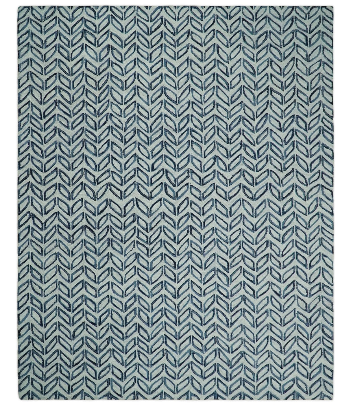Contemporary Farmhouse Leaf's Hand Tufted Silver and Blue Loop Multi Size Wool Rug