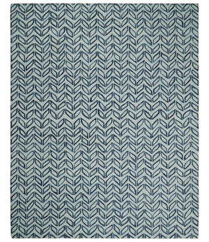Contemporary Farmhouse Leaf's Hand Tufted Silver and Blue Loop Multi Size Wool Rug