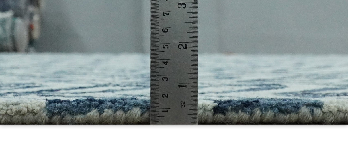 Contemporary Farmhouse Leaf's Hand Tufted Silver and Blue Loop Multi Size Wool Rug