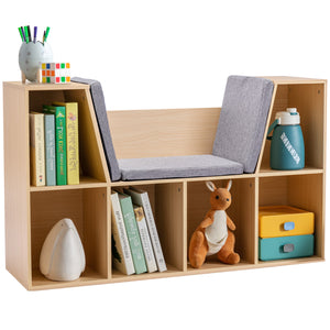 Walker Edison | Modern 6 Cubby Natural Wood Reading Nook Bench