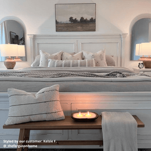 Ella Floral Block Printed Pillow Cover | Light Brown + Terracotta Detail