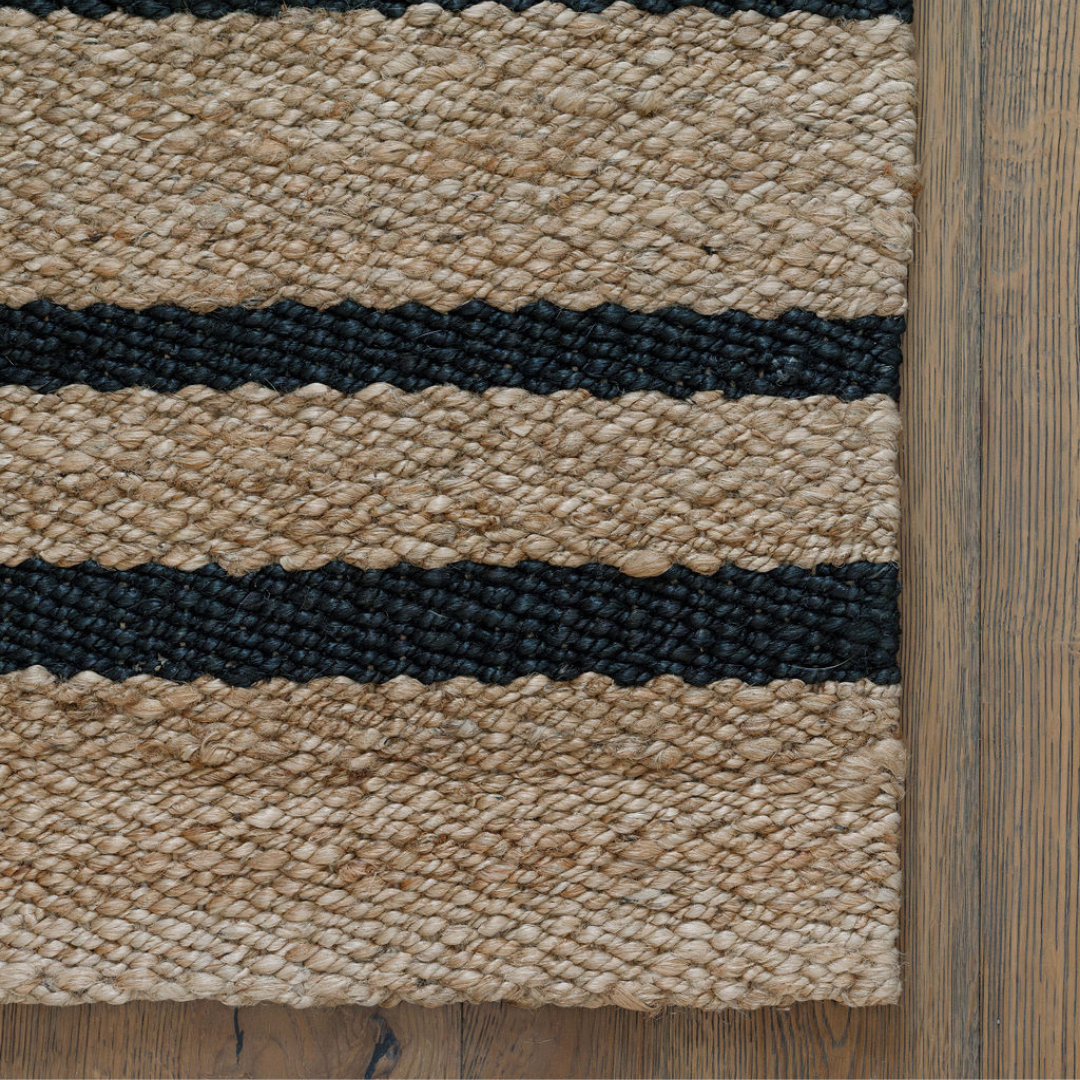 Natural and Black Striped Jute Rug