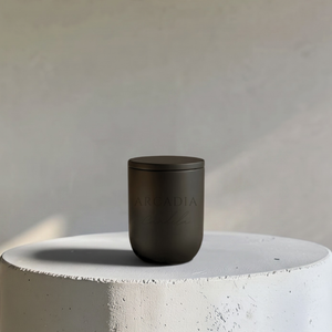 Nova Linen White Modern Stone Candēla Vessel with Lid, 2.3"D x 4"H